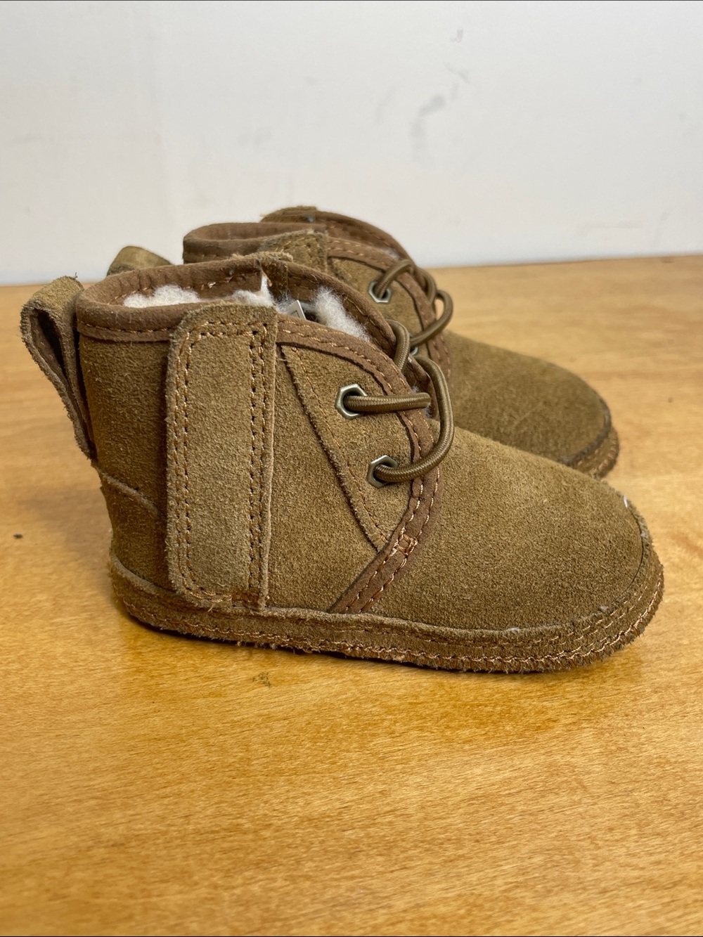 UGG Baby Brown Suede Velcro & Lace-Up Cozy Boots. Size 2-3